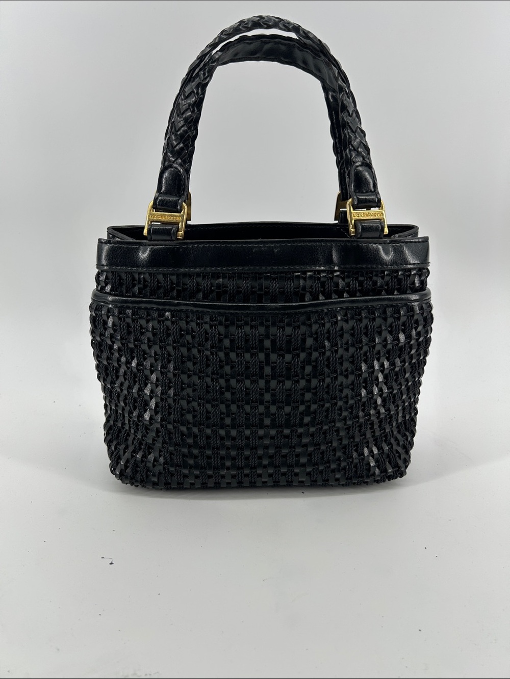 Vintage Liz Claiborne Black Woven Top-Handle Women’s Bag Timeless Minimalist